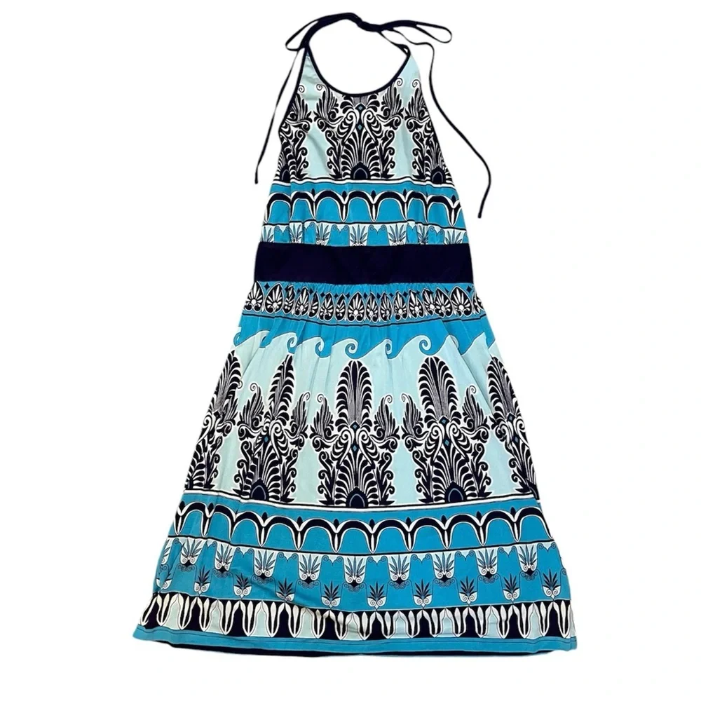 Tory Burch | Blue Paisley Halter Silk Classic Preppy Dress Size S